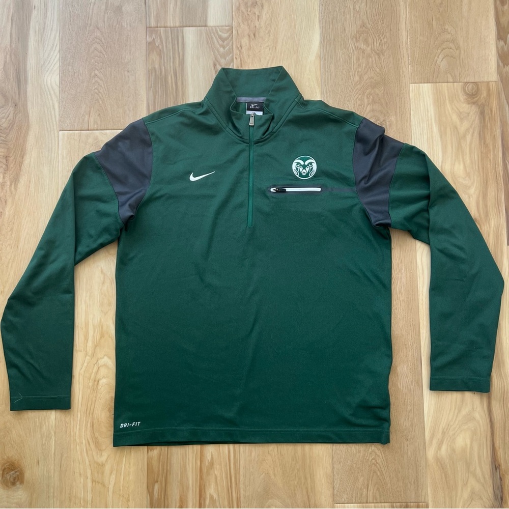 Nike Men's Green and Black Sweatshirt Quarter Zip Long Sleeve Medium